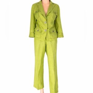 Bandolino Linen Blend Lime Green 2 Piece Pant Suit Set Size 12